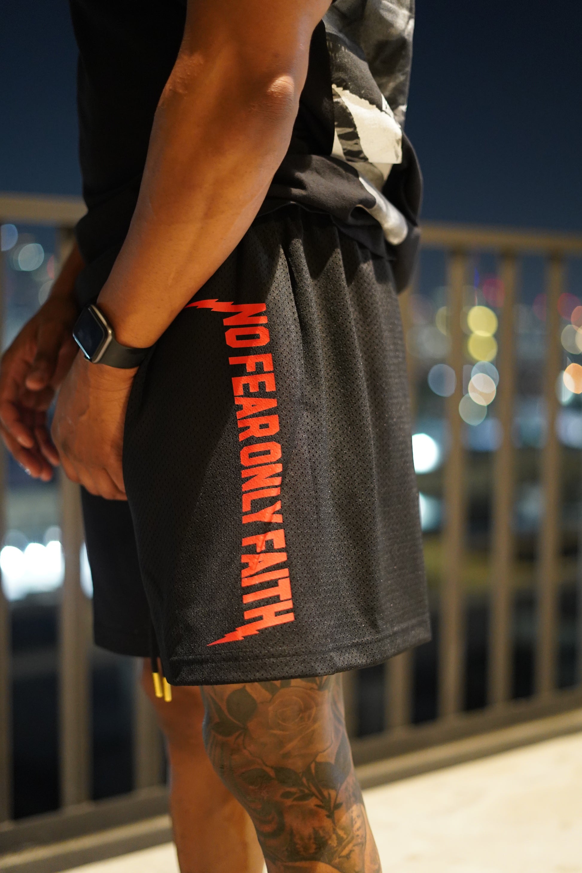 Black mesh shorts Red trim
